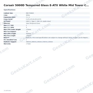 Corsair 5000D Tempered Glass E-ATX White Mid Tower Case (CC-9011209-WW)