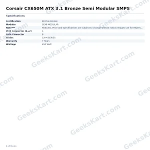 Corsair CX650M 650W ATX 3.1 Cybenetics Bronze Semi-Modular Power Supply
