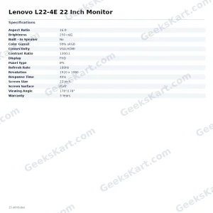 Lenovo L22-4E 22-Inch FHD IPS Monitor (100Hz, 99% sRGB, NearEdgeless)