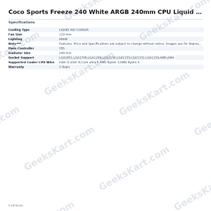 COCONUT Coco Sports Freeze 240 White ARGB 240mm AIO CPU Liquid Cooler