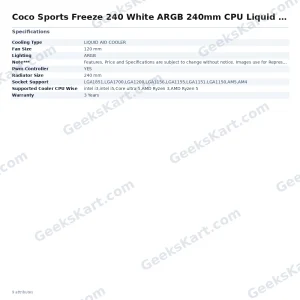 COCONUT Coco Sports Freeze 240 White ARGB 240mm AIO CPU Liquid Cooler