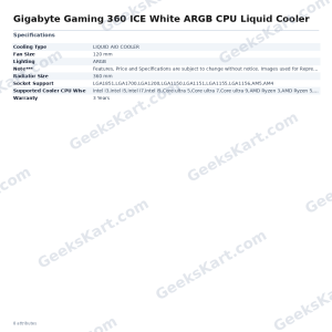GIGABYTE Gaming 360 ICE White ARGB 360mm AIO CPU Liquid Cooler