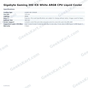 GIGABYTE Gaming 360 ICE White ARGB 360mm AIO CPU Liquid Cooler