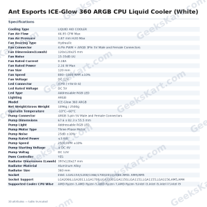 Ant Esports ICE-Glow 360 ARGB 360mm CPU Liquid Cooler (White)