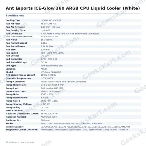 Ant Esports ICE-Glow 360 ARGB 360mm CPU Liquid Cooler (White)