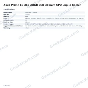 ASUS Prime LC 360 ARGB LCD 360mm AIO CPU Liquid Cooler