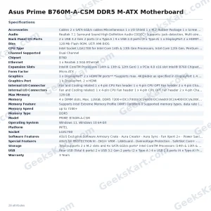 Asus Prime B760M-A-CSM DDR5 M-ATX Motherboard
