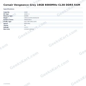 Corsair Vengeance Grey 16GB 6000MHz CL38 DDR5 RAM