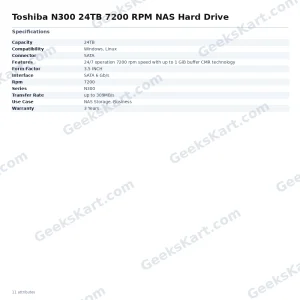 Toshiba N300 24TB 7200 RPM NAS Hard Drive