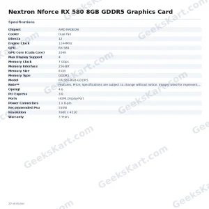 Nextron Nforce RX 580 8GB GDDR5 Graphics Card