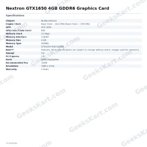 Nextron GTX1650 4GB GDDR6 Graphics Card