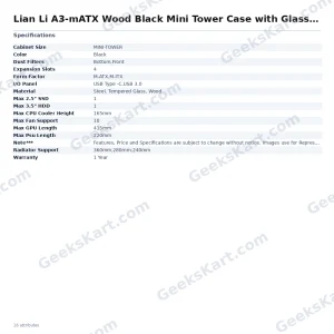 Lian Li A3-mATX Wood Black Mini Tower Case with Glass Side Panel