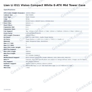 Lian Li O11 Vision Compact White E-ATX Mid Tower Case