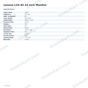 Lenovo L22-42 22 Inch Monitor
