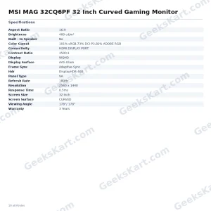 MSI MAG 32CQ6PF 32 Inch Curved Gaming Monitor