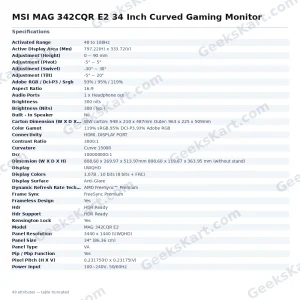 MSI MAG 342CQR E2 34 Inch Curved Gaming Monitor