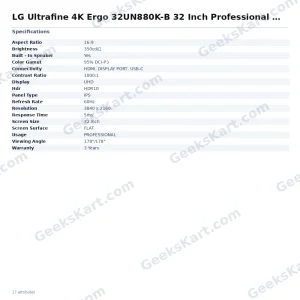 LG Ultrafine 4K Ergo 32UN880K-B 32 Inch Professional Monitor
