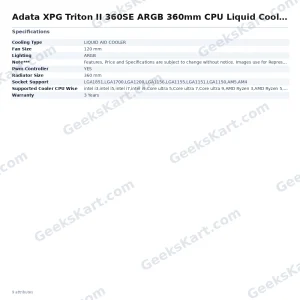 Adata XPG Triton II 360SE ARGB 360mm CPU Liquid Cooler