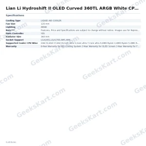 Lian Li Hydroshift II OLED Curved 360TL ARGB White CPU Liquid Cooler