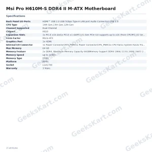 Msi Pro H610M-S DDR4 II M-ATX Motherboard