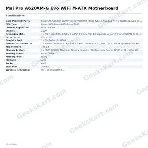 Msi Pro A620AM-G Evo WiFi M-ATX Motherboard