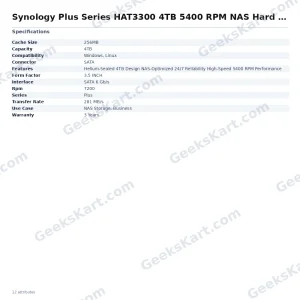 Synology Plus Series HAT3300 4TB 5400 RPM NAS Hard Drive