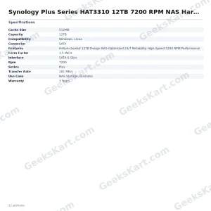 Synology Plus Series HAT3310 12TB 7200 RPM NAS Hard Drive