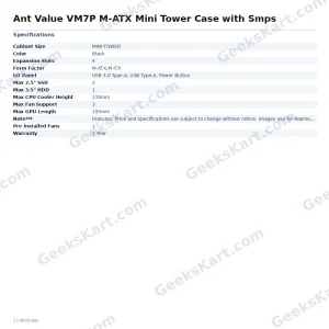 Ant Value VM7P M-ATX Mini Tower Case with Smps