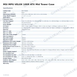 MSI MPG VELOX 100R ATX Mid Tower Case