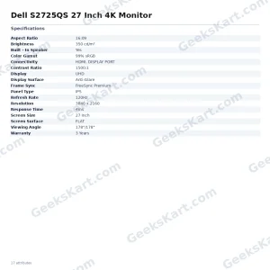 Dell S2725QS 27 Inch 4K Monitor