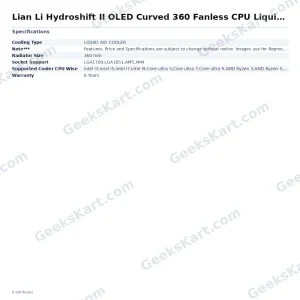 Lian Li Hydroshift II OLED Curved 360 Fanless CPU Liquid Cooler With 6.67 inch LCD Display