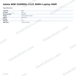 Adata 8GB 3200MHz CL22 DDR4 Laptop RAM