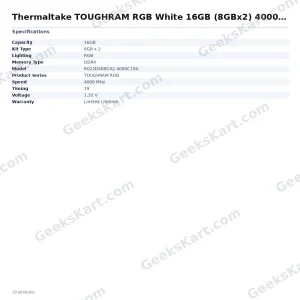 Thermaltake TOUGHRAM RGB White 16GB (8GBx2) 4000MHz CL19 DDR4 RAM