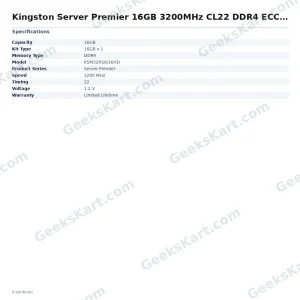 Kingston Server Premier 16GB 3200MHz CL22 DDR4 ECC Registered RAM