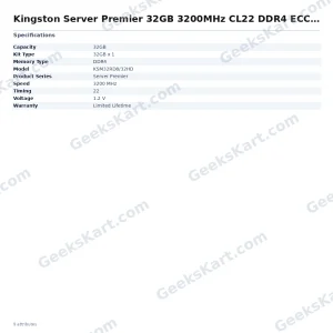 Kingston Server Premier 32GB 3200MHz CL22 DDR4 ECC RAM