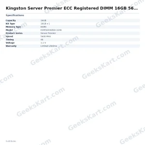 Kingston Server Premier ECC Registered DIMM 16GB 5600MHz CL46 DDR5 RAM