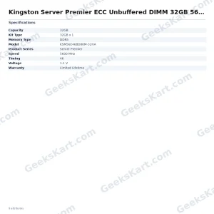 Kingston Server Premier ECC Unbuffered DIMM 32GB 5600MHz CL46 DDR5 RAM
