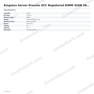 Kingston Server Premier ECC Registered DIMM 32GB 5600MHz CL46 DDR5 RAM