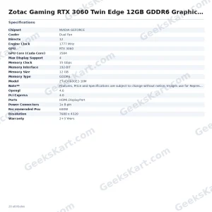 Zotac Gaming RTX 3060 Twin Edge 12GB GDDR6 Graphics Card