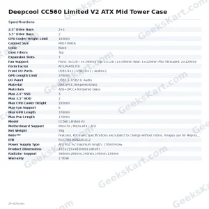Deepcool CC560 Limited V2 ATX Mid Tower Case