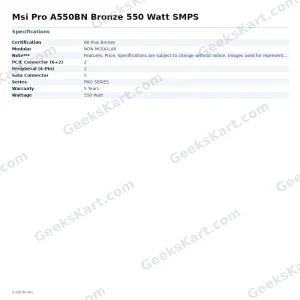 Msi Pro A550BN Bronze 550 Watt SMPS
