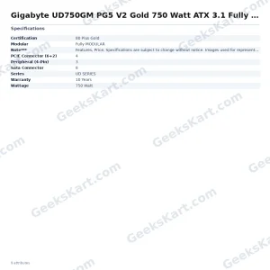 Gigabyte UD750GM PG5 V2 Gold 750 Watt ATX 3.1 Fully Modular Smps