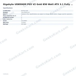Gigabyte UD850GM PG5 V2 Gold 850 Watt ATX 3.1 Fully Modular Smps
