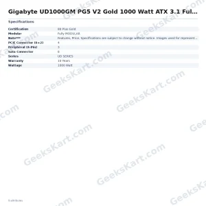 Gigabyte UD1000GM PG5 V2 Gold 1000 Watt ATX 3.1 Fully Modular Smps