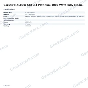 Corsair HX1000i ATX 3.1 Platinum 1000 Watt Fully Modular SMPS
