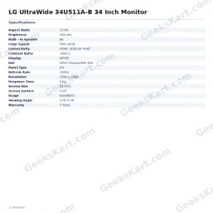 LG UltraWide 34U511A-B 34 Inch Monitor