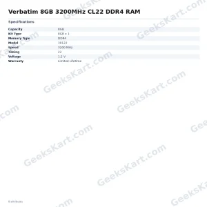 Verbatim 8GB 3200MHz CL22 DDR4 RAM