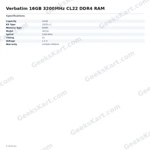 Verbatim 16GB 3200MHz CL22 DDR4 RAM