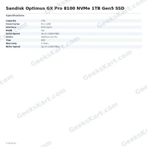 Sandisk Optimus GX Pro 8100 NVMe 1TB Gen5 SSD