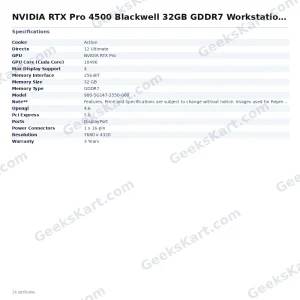 NVIDIA RTX Pro 4500 Blackwell 32GB GDDR7 Workstation Graphics Card